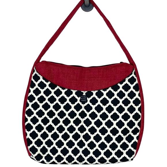 LISA LILL STUDIO Handbags - LISA LILL STUDIO red, black & cream fabric shoulder bag purse